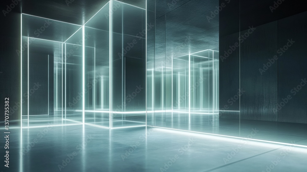 Leinwandbilder floating glass panels create an abstract futuristic indoor space with soft, ambient glowing edges an