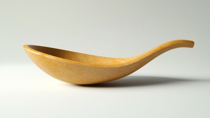 Elegant wooden spoon with smooth curves on a clean, white surface.