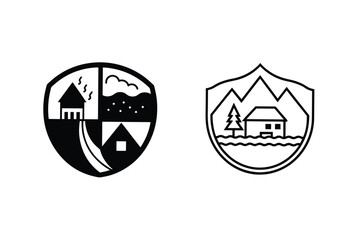 Mountain Home Shield Logos Nature, House, Winter, Landscape Design