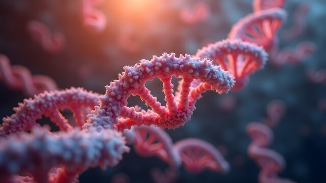 Detailed Rendering of a Pink DNA Double Helix for Scientific Purposes