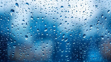 The image is of raindrops on a window, creating a blurry and hazy effect