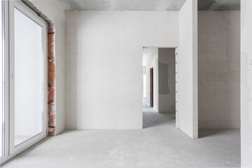 interior of the apartment without decoration in gray colors. rough finish