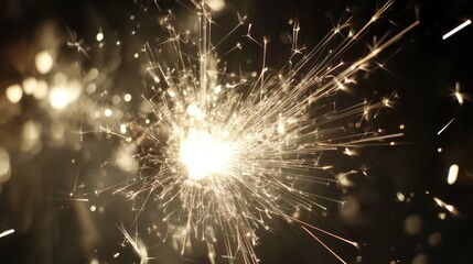 Obraz premium A festive sparkler bursts with light against a dark background.