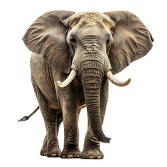 Elephant isolated on white background with tusks and large ears