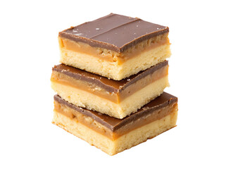 Shortbread millionaire bars cutout on white background in PNG format, ideal for social media posts and recipe content