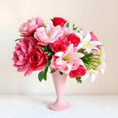 Fototapeta premium A delicate shallow pink vase with a slender neck