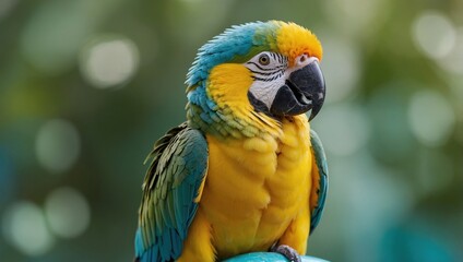 Obraz premium Blue And Yellow Macaw Posing With Soft Green Background