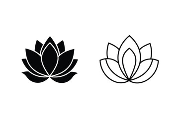 Lotus Flower Icons Simple, Elegant, Black, White, Line Art, Designs, Symbols, Graphics, Vector, Illui