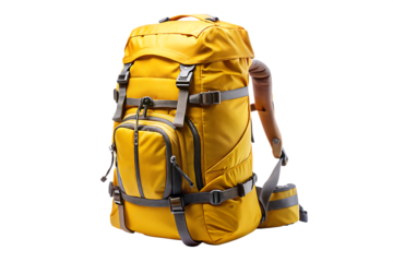 yellow tourist backpack isolated on white background .PNG. GENERATIVE AI