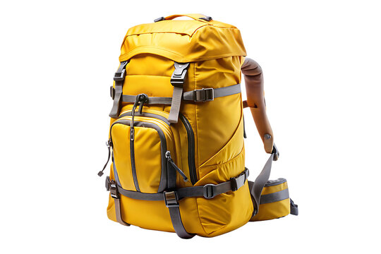 yellow tourist backpack isolated on white background .PNG. GENERATIVE AI