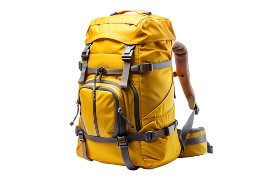 yellow tourist backpack isolated on white background .PNG. GENERATIVE AI