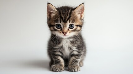 Adorable Kitten Sitting on White