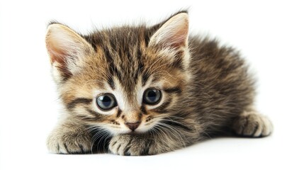 Obraz premium Adorable Kitten Sitting on White