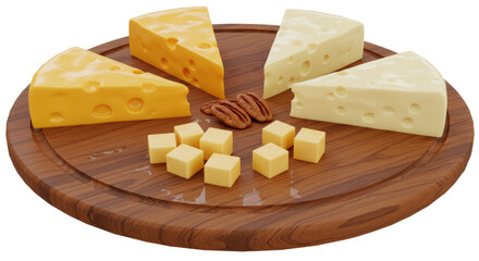 Isolated Cheese Selection on Wooden Board