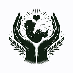 Mother's Day Special Heartfelt Black and White Silhouette Vector Illustration