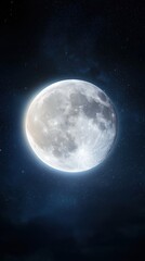 Realistic Full Moon Glowing Brightly in Dark Night Sky with Stars and Clouds Surrounding It