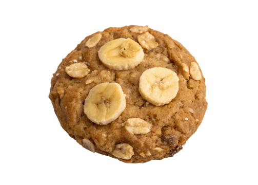 Peanut butter banana oat cookie isolated on white background PNG cutout, perfect for graphic design mockups and artwork templates