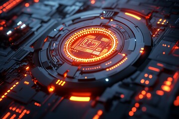 A cybernetic lock with glowing interfaces, representing the fusion of digital and mechanical security systems