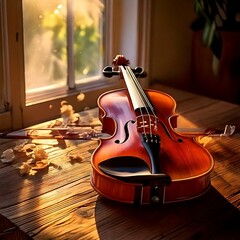 Twin Violins with Sheet Music in Rustic Setting
