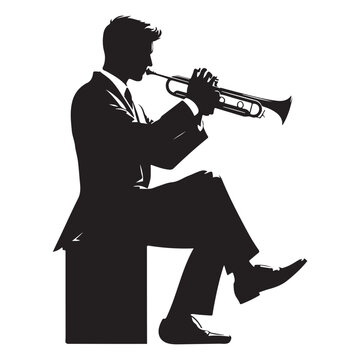 recommend clip art: Silhouette of Jazz Trumpet Player in Black Suit Playing Music Illustration
