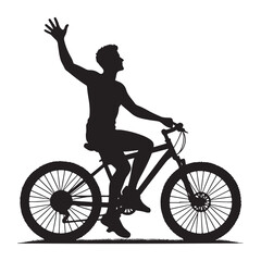 Obraz premium Enthusiastic cyclist waving hand silhouette vector illustration artwork