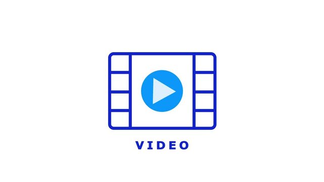 Video play button icon, film strip with video play button icon animation. simple logotype icon animation.