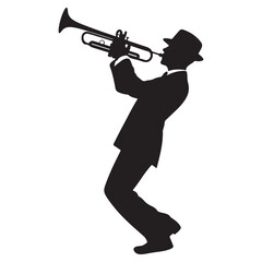Silhouette of Musician Playing Trumpet Elegant Vector Illustration