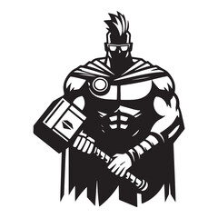 Powerful Superhero with Hammer Vector Illustration for Graphic Projects