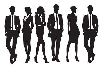 Silhouette of Professional Business Team Standing in a Row Vector