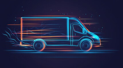 Fast delivery truck in motion with glowing effects and dynamic lines illustrating speed