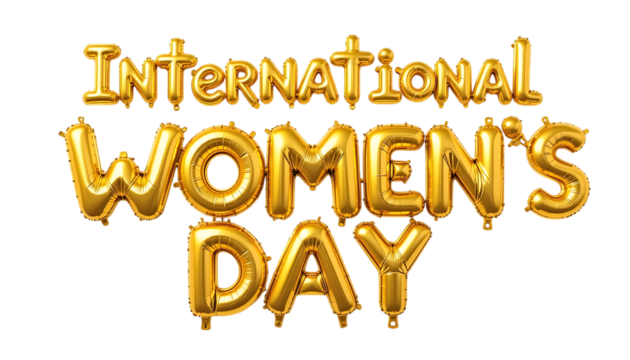 Golden balloon text International Women's Day png