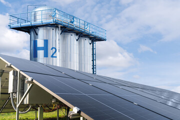 Green hydrogen factory concept. Hydrogen production from renewable energy sources
