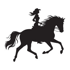 Cowgirl riding horse silhouette vector dynamic equestrian illustration