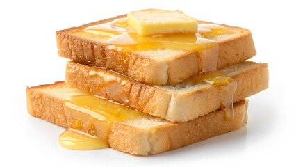 Toasted Bread with Butter and Honey on White Background