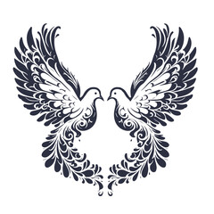 Obraz premium Elegant decorative design of two birds with ornate wings facing each other