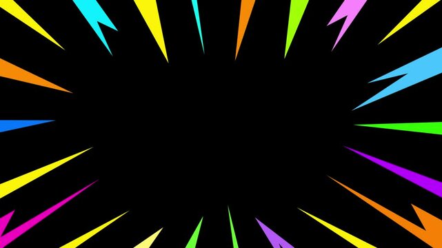 Retro 70s Colorful Comic Book Style Explosion Frame Animation with Black Center  Vibrant Pop Art Energy Burst Background for Motion Graphics, Video Editing, and Visual Effects