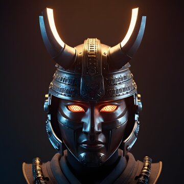 This image showcases a detailed and futuristic helmet design, blending traditional craftsmanship with modern sci-fi elements. The helmet features intricate metallic detailing that highlights its robus