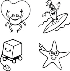 Cute and Funny Cartoon Transport Icon Set for Children