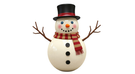 Isolated Cheerful Snowman with Scarf and Hat