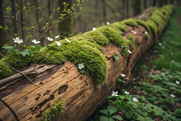 Botanical style: wood and moss combined with soft flower petals.
