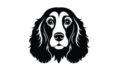 Cocker spaniel dog face silhouette, English Cocker Spaniel dog face peeking over front paws vector illustration 