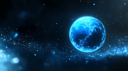 Fototapeta premium Mysterious blue orb in dark background. Airborne Luster. Illustration