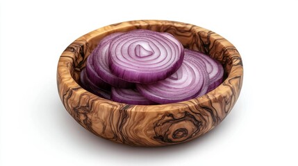 Fototapeta premium Sliced of a onion in a small wooden bowl 