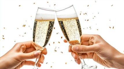 Champagne Glass Raised for a Toast Isolated on White