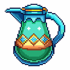 Fototapeta premium Vintage Pixel Art Blue Pitcher with Intricate Design