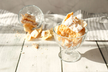 Traditional sweet crispy pastry - faworki or angel wings.