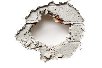 Action shot of a hammer making a hole in drywall during a DIY project isolated on transparent background