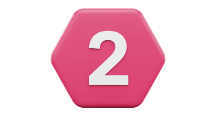 Isolated Pink Hexagon with Number Two
