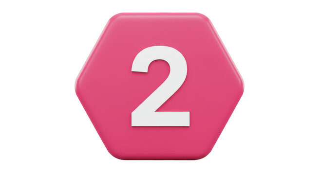 Isolated Pink Hexagon with Number Two