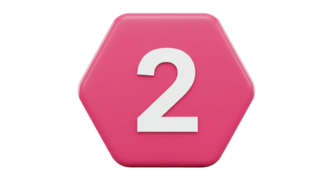 Isolated Pink Hexagon with Number Two
